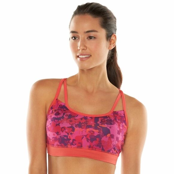 Gaiam Shine Sports Bra Pink Orange Size Medium Activewear Workout - Picture 1 of 3